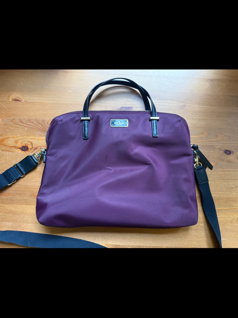kate spade Plum Nylon Laptop Briefcase with Black Handles
